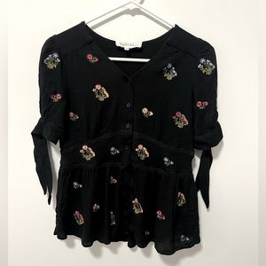 Brass&Roe Black Embroidered Blouse Size S
